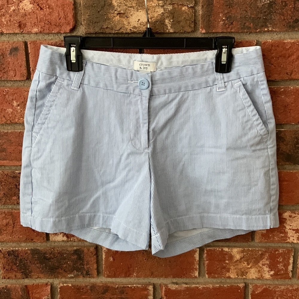 Crown & Ivy Blue and White Pinstripe Caroline Shorts